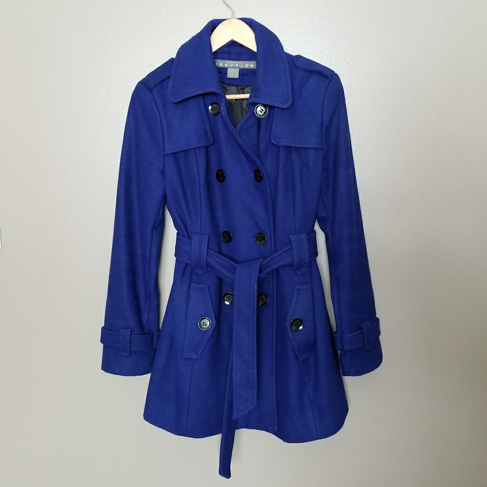 Kenneth Cole Reaction Royal Blue Belted Pea Coat